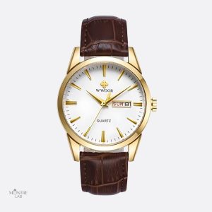 Montre vintage homme cuir marron quartz élégante