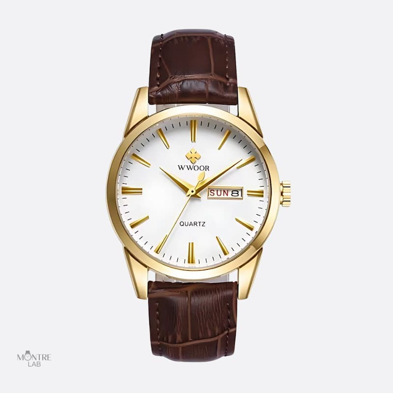 Montre vintage homme cuir marron quartz élégante